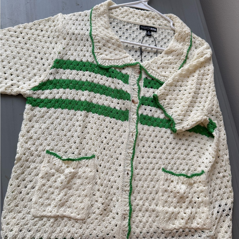 Fashion Nova Cream and Green Cardigan